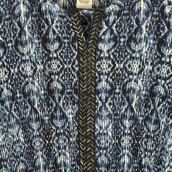 Catherines Top Womens 3X Blue 3/4 Length Sleeve Pleated Sequin Tunic Boho Career - Picture 3 of 14